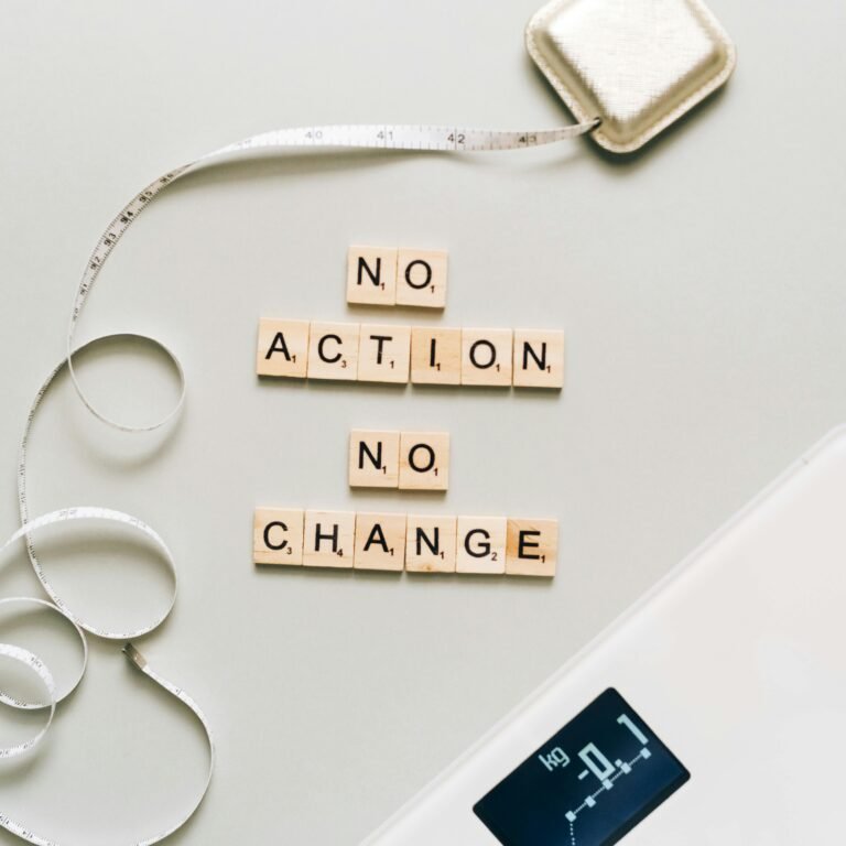 weight loss motivation no action no change concept with scale and measuring tape