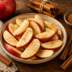 Fresh apple slices with cinnamon sticks as a healthy low calorie snack for weight loss and healthy cravings