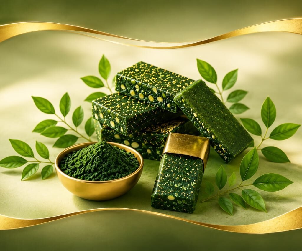 Benefits of spirulina for skin weight loss and overall health featured image with spirulina powder and wellness bars