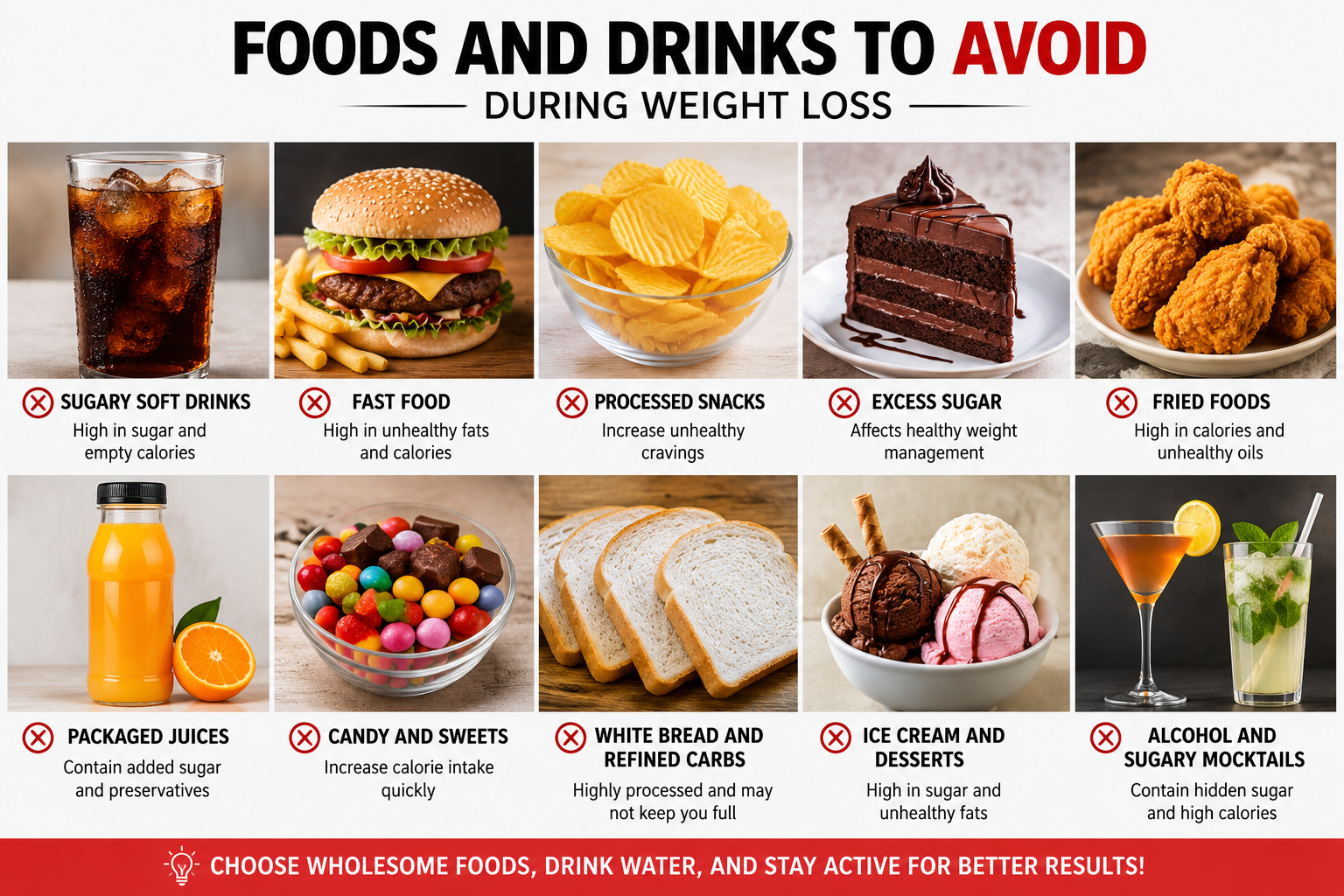 Best morning drinks for weight loss guide showing foods and sugary drinks to avoid during healthy weight loss journey