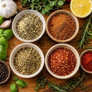 Best seasonings for chicken steak including garlic powder paprika oregano rosemary black pepper and chili flakes for healthy meal prep