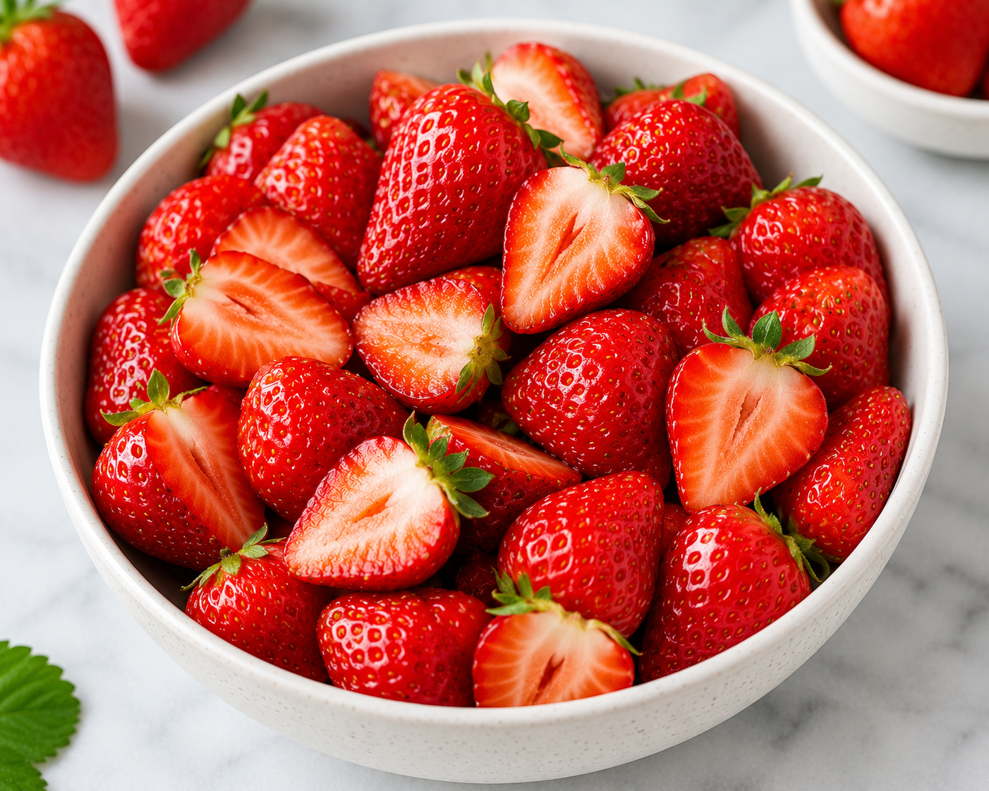 Fresh strawberry bowl filled with juicy ripe strawberries as a healthy fruit snack for weight loss and clean eating