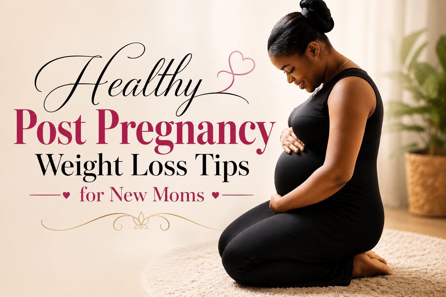 Healthy post pregnancy weight loss tips for new moms with peaceful maternity wellness lifestyle concept