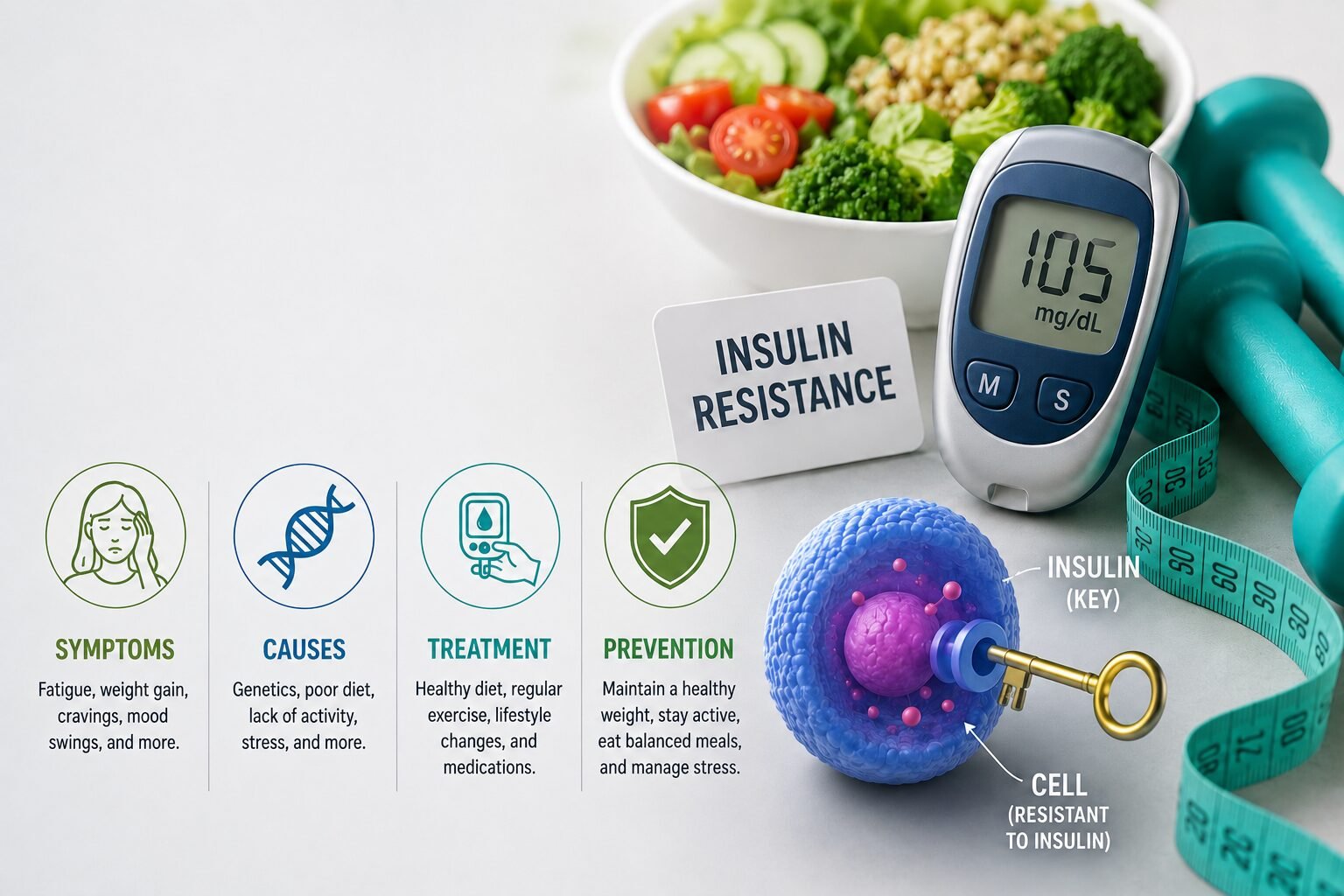 Insulin Resistance Symptoms, Causes, Treatment, and Prevention explained with healthy lifestyle and blood sugar management.